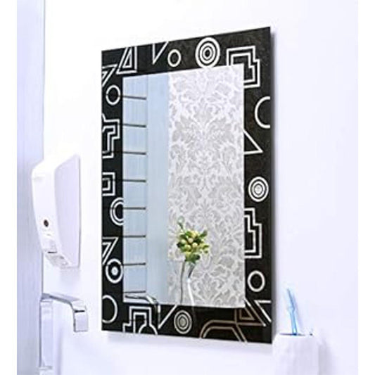 Riya Enterprise Glass Wall Mounted Abstract Pattern Black Bathroom Mirror