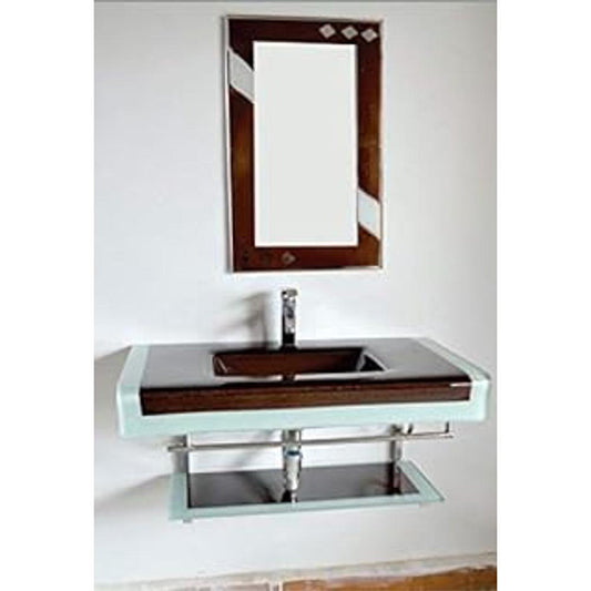 Riya Enterprise Glass Wash Basin with Mirror Steel Stand Full Set (Brown)(19MM)