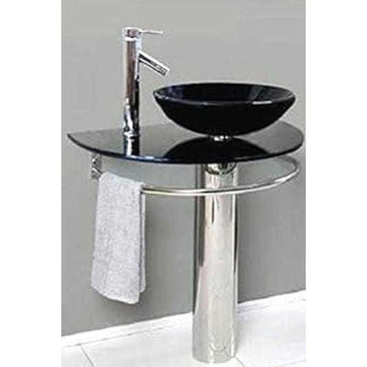 Riya Enterprise Glass Washbasin with Bowl, shelf and Steel Stand (Black)
