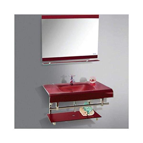 Riya Enterprises Glass Basin Wash With Mirror, Self & Steel Stand Wall Hung Basin