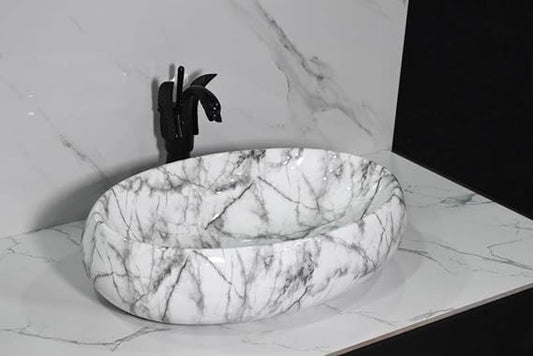 RIYA ENTERPRISE Designer Ceramic Oval Wash Basin Vessel Sink/Over Counter Wash Basin For Bathrooms & Living Room