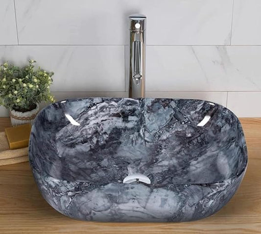 Riya Enterprise Washbasin Premium Designer Table Top Ceramic Wash Basin/Vessel Sink with Slim Rim for Bathroom Glossy Finish