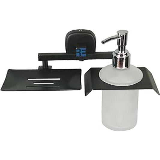 Riya Enterprise SS J4 Black Combo Pack of Soap Dish with Liquid Soap Dispenser/Soap Stand/Liquid soap Dispenser Holder/Bathroom Accessories 1PS