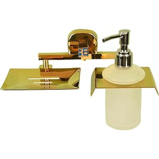 Riya Enterprise SS J4 Gold Combo Pack of Soap Dish with Liquid Soap Dispenser/Soap Stand/Liquid soap Dispenser Holder/Bathroom Accessories 1PS