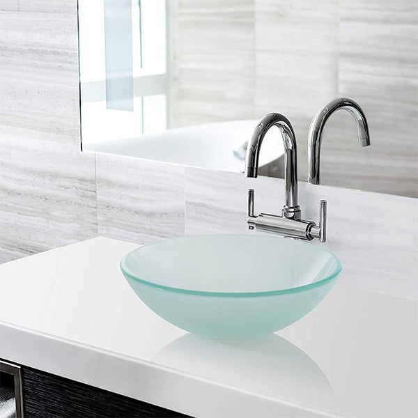 Riya Enterprise Modern Glass Vessel Sink - Above Counter Bathroom Vanity Basin Bowl