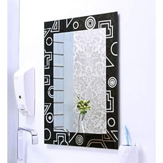 Riya Enterprise Glass Wall Mounted Abstract Pattern Black Bathroom Mirror