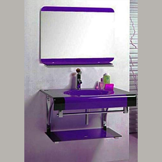 Riya Enterprises Glass Black Line Blue Basin Wash With Mirror, Self & Steel Stand Wall Hung Basin