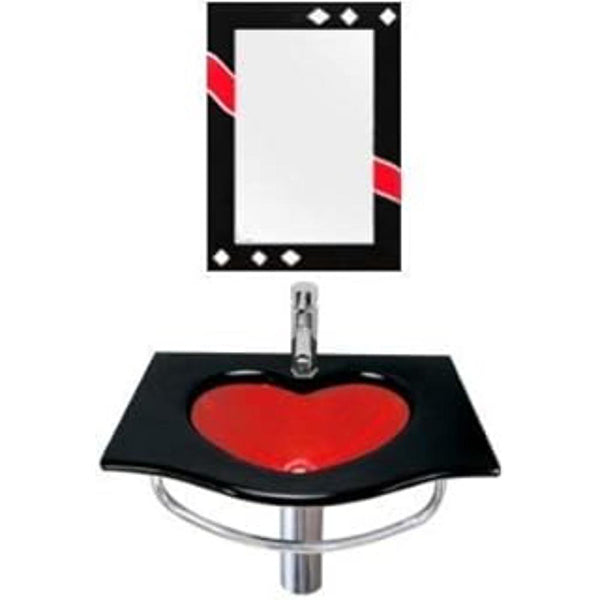 Riya Enterprise Heart Shape Glass Wash Basin Full Set (Black)