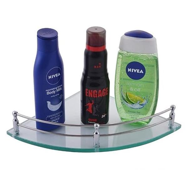 Riya Enterprise Designer Bathroom Glass Corner Shelf , Colour: Glossy