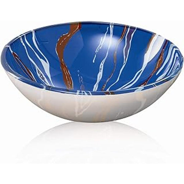 Riya Enterprise Round 12mm Tempered Glass Vessel Sink, Blue with White and Maroon Swirls