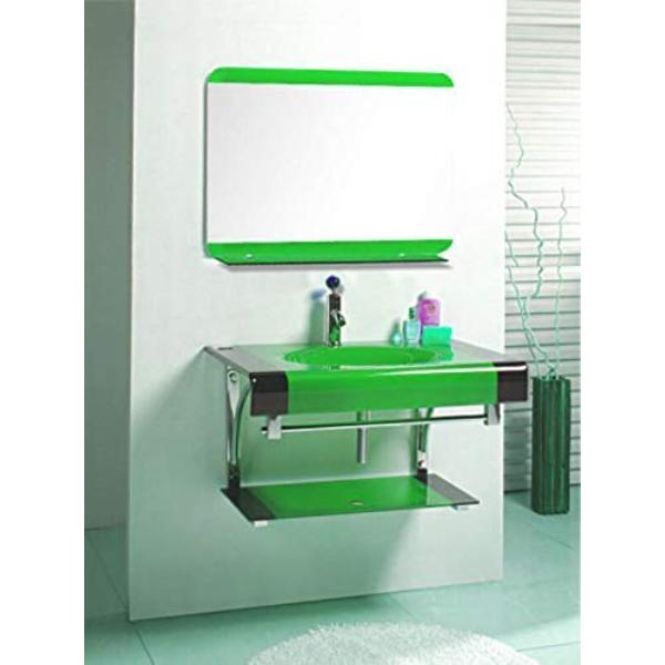 Riya Enterprises Glass Basin Wash With Mirror, Self & Steel Stand Wall Hung Basin