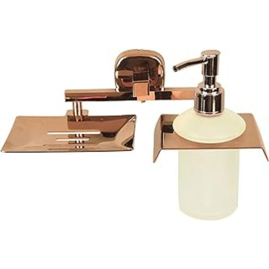 Riya Enterprise SS J4 Rose Gold Combo Pack of Soap Dish with Liquid Soap Dispenser/Soap Stand/Liquid soap Dispenser Holder/Bathroom Accessories 1PS